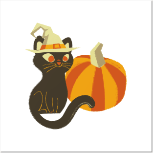 Pumpkin, hat and a cat! Posters and Art